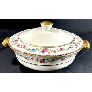 Limoges Renault & Co. Porcelain Covered Serving Dish Gold Accents